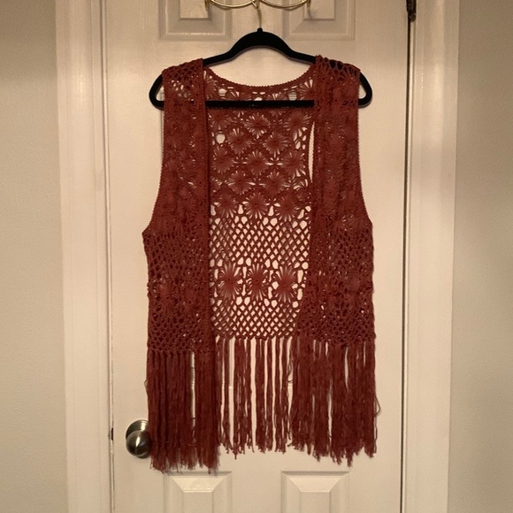 Embroidered Orange Vest with Fringe Size M #007 - Picture 1 of 5